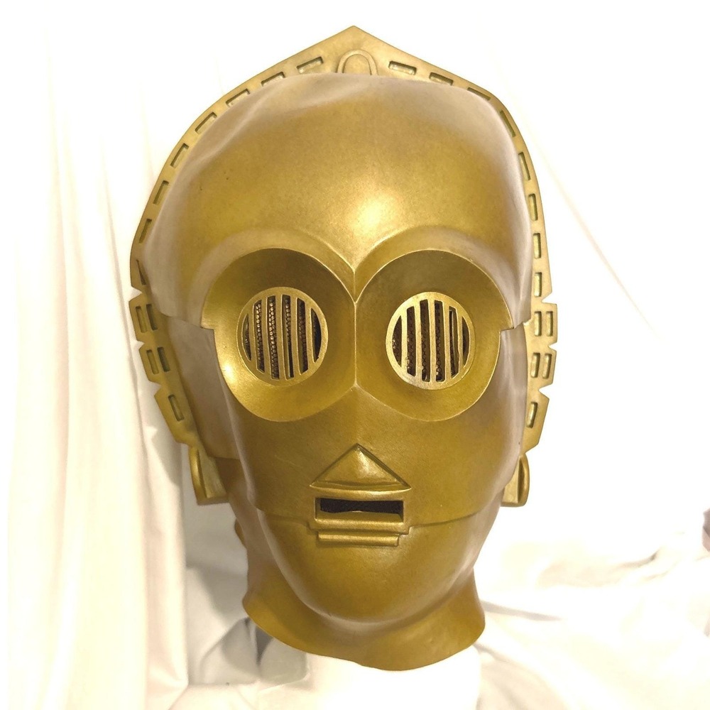 VTG 1995 Star Wars C-3PO Full Head Vinyl Mask Lucasfilm Gold Halloween